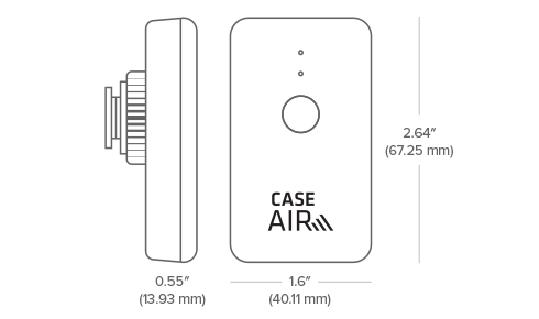 The side view and top view of Case Air with measurements. Illustration